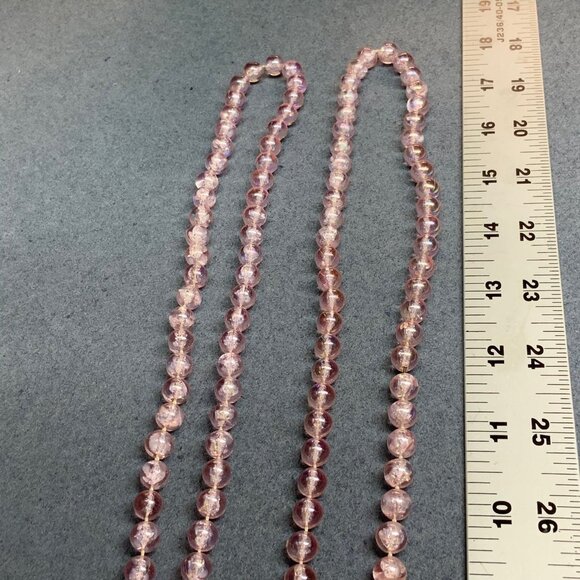 Long Crackle Beaded Necklace 72 In Pink Iridescent Shimmer Retro Vintage Barbie - Picture 7 of 7
